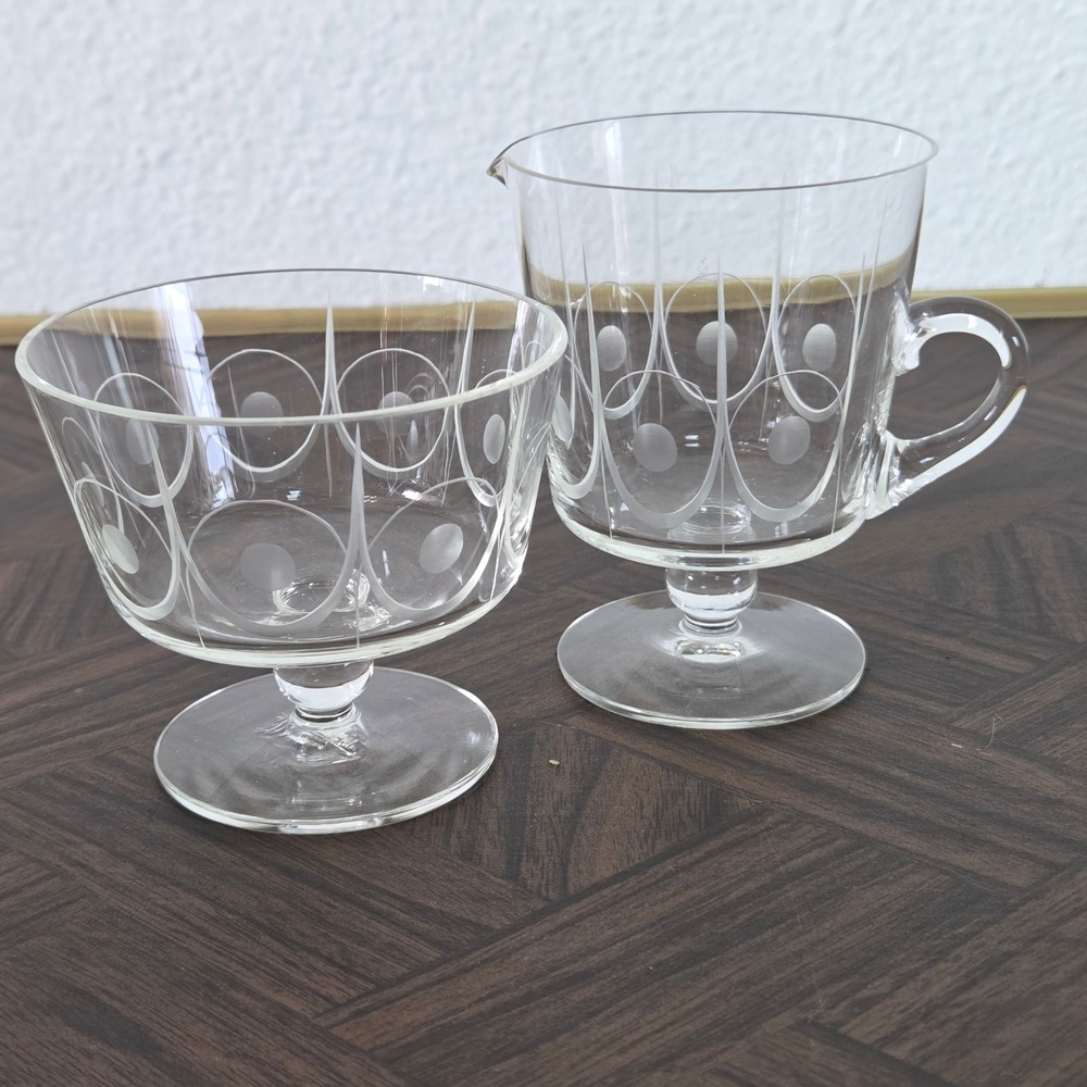 Mid‎ Century atomic glass set cream & sugar dish